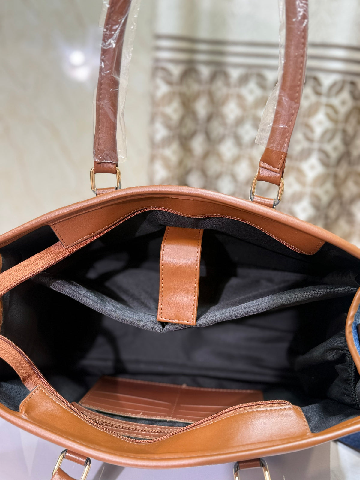 Dual tone office denim tote bag