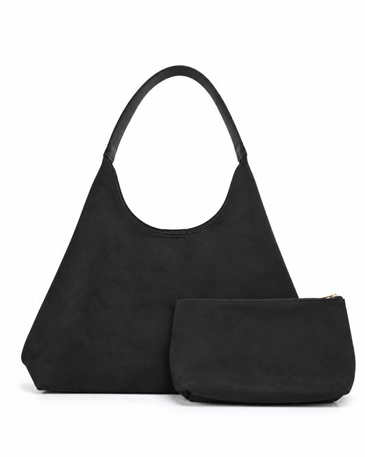 Luxe Suede Hobo Shoulder Bag with Matching Pouch