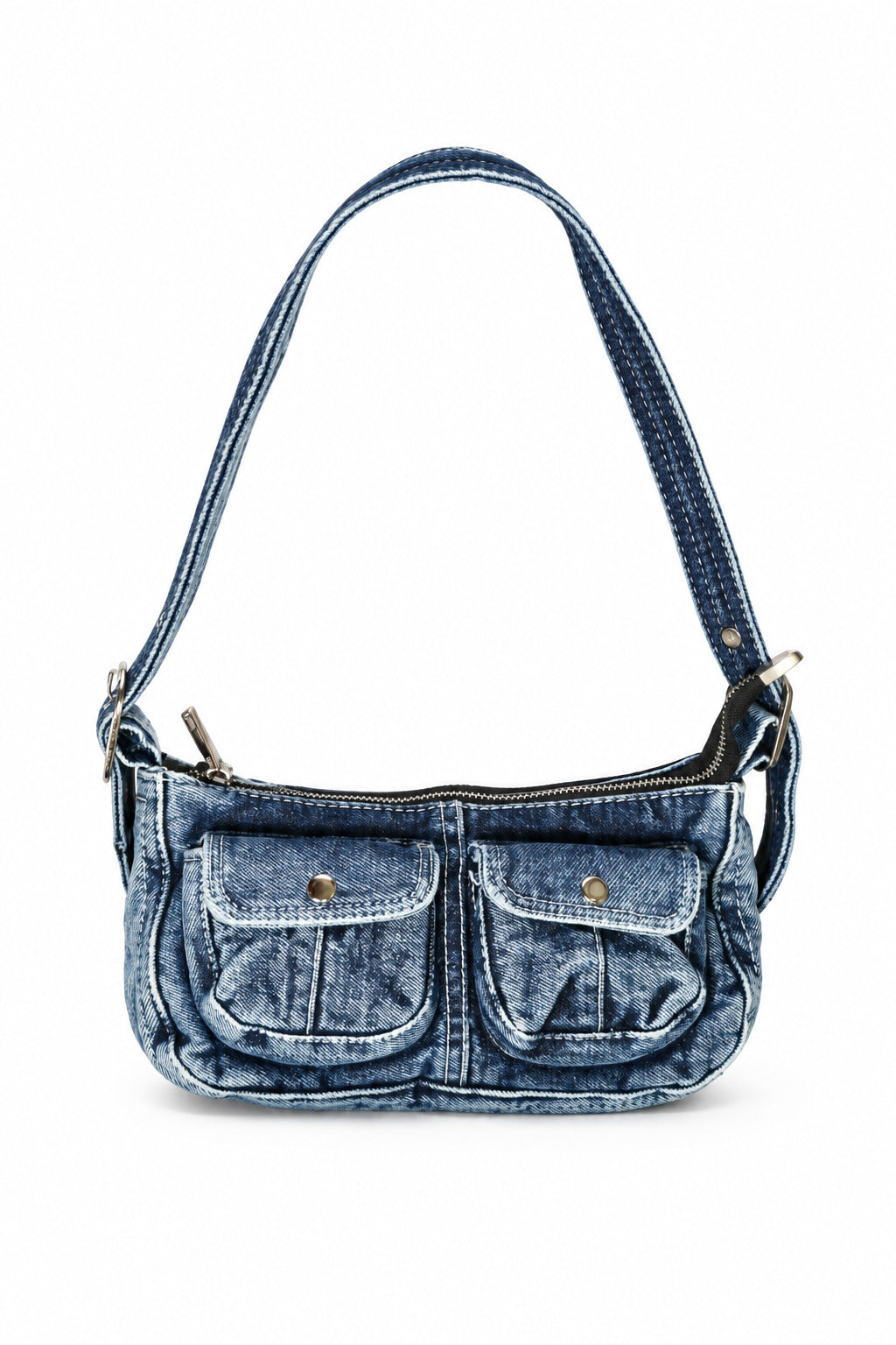 Vintage Denim Double Pocket Shoulder Bag