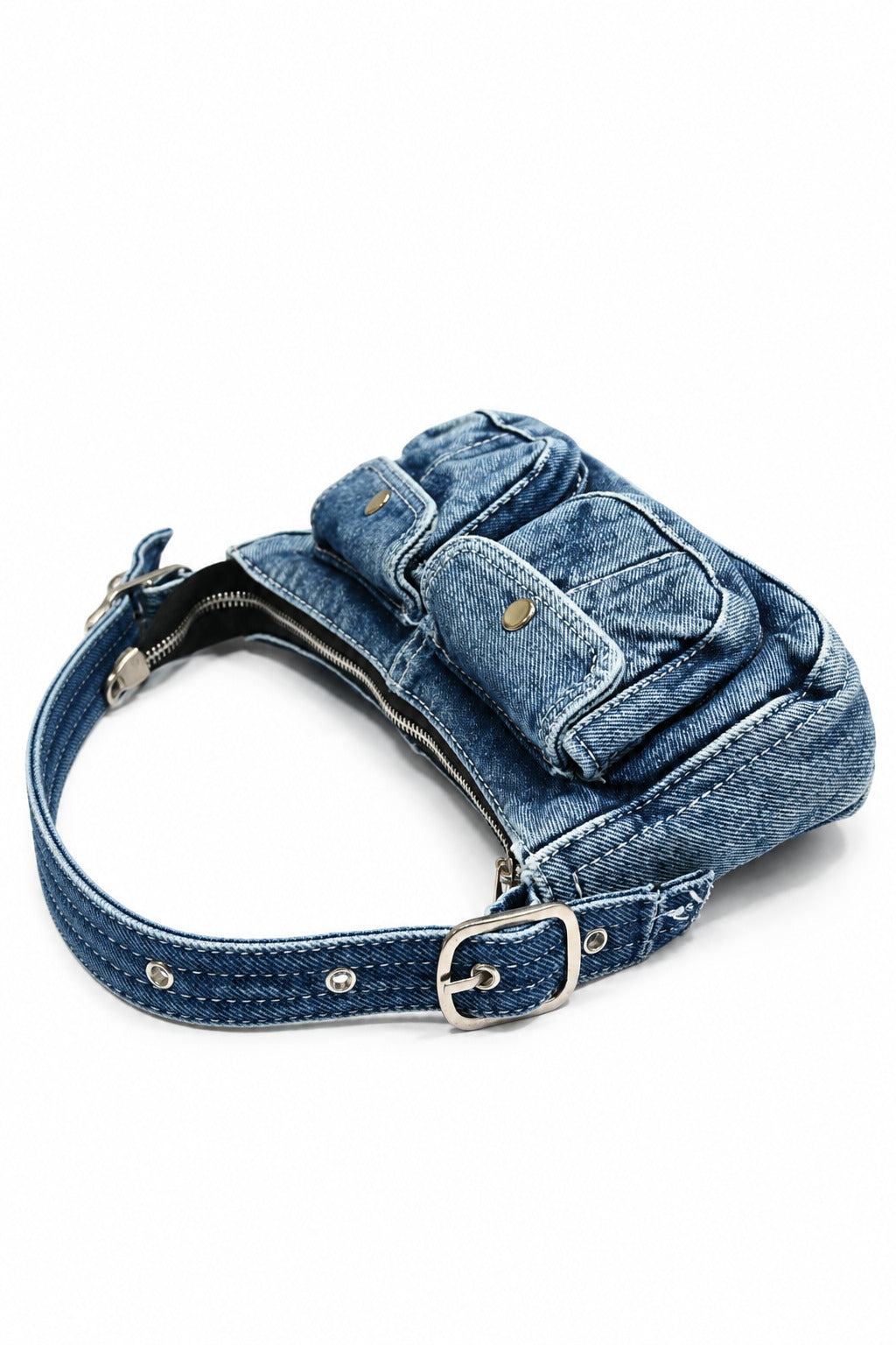 Vintage Denim Double Pocket Shoulder Bag
