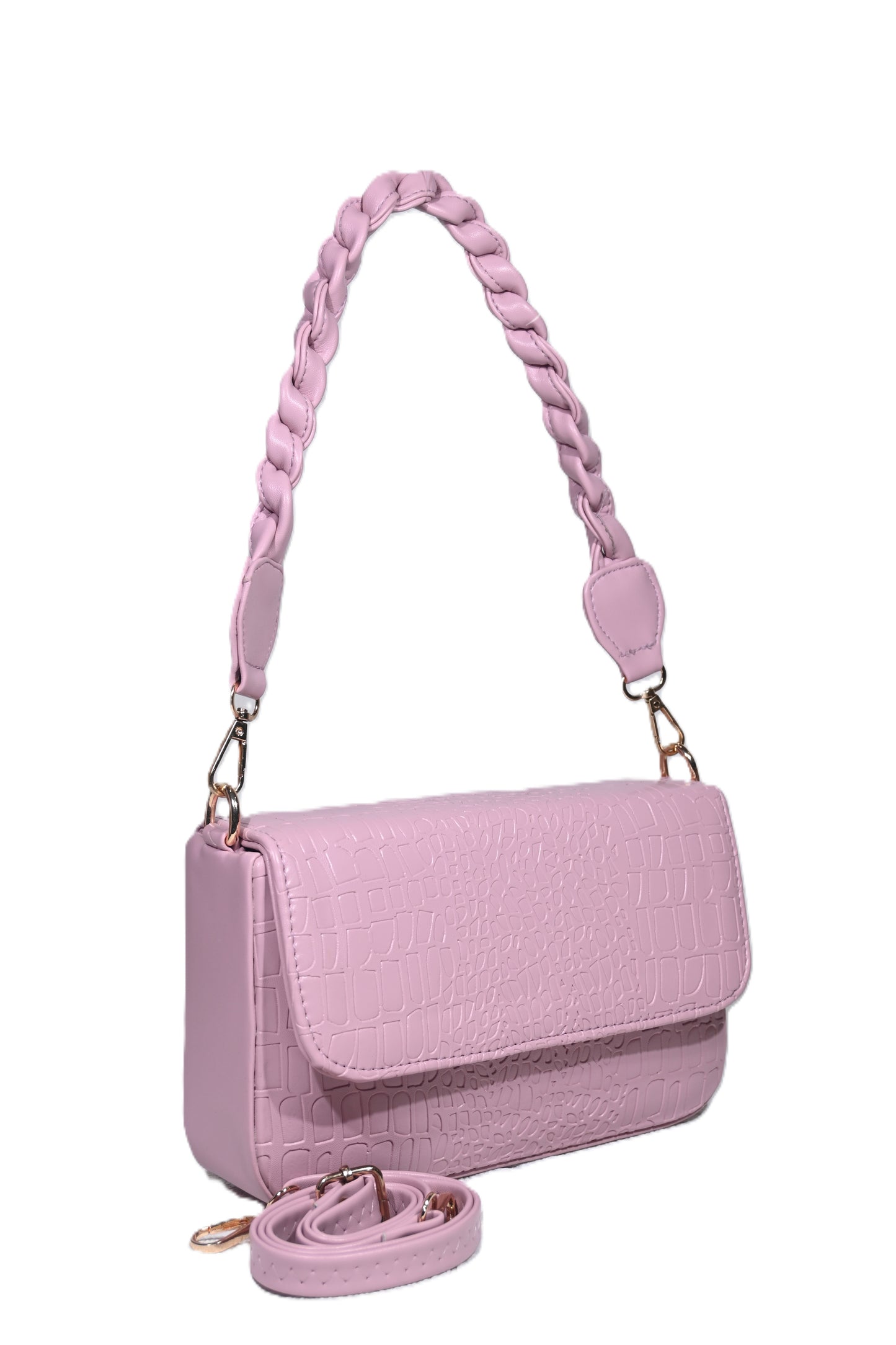 Braided handle croco pattern Womens Shoulder bag