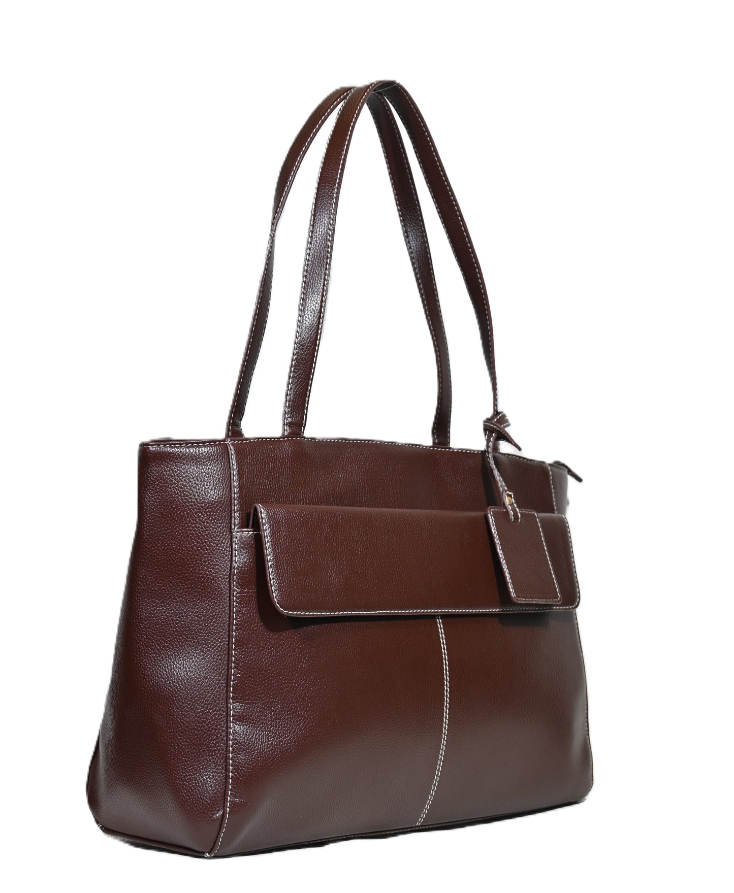 Women’s Faux Leather Tote Bag with Front Pocket & Zip Closure