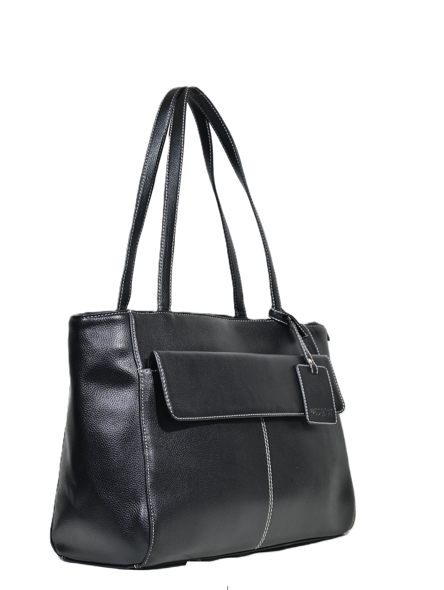 Women’s Faux Leather Tote Bag with Front Pocket & Zip Closure