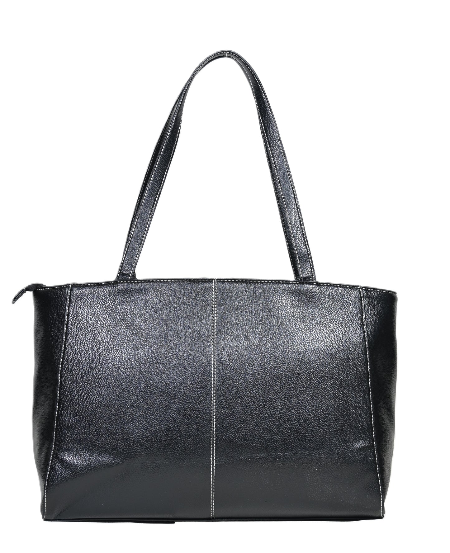 Women’s Faux Leather Tote Bag with Front Pocket & Zip Closure