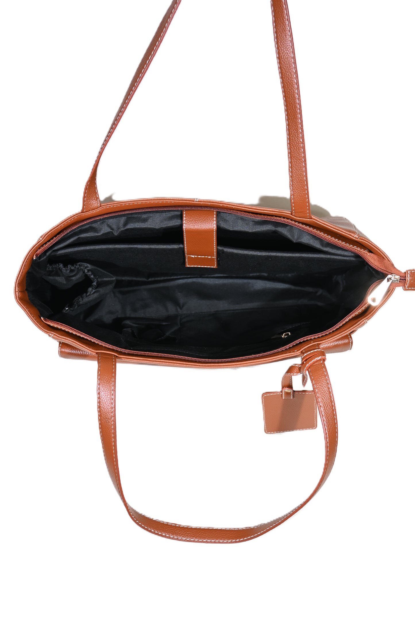 Women’s Faux Leather Tote Bag with Front Pocket & Zip Closure