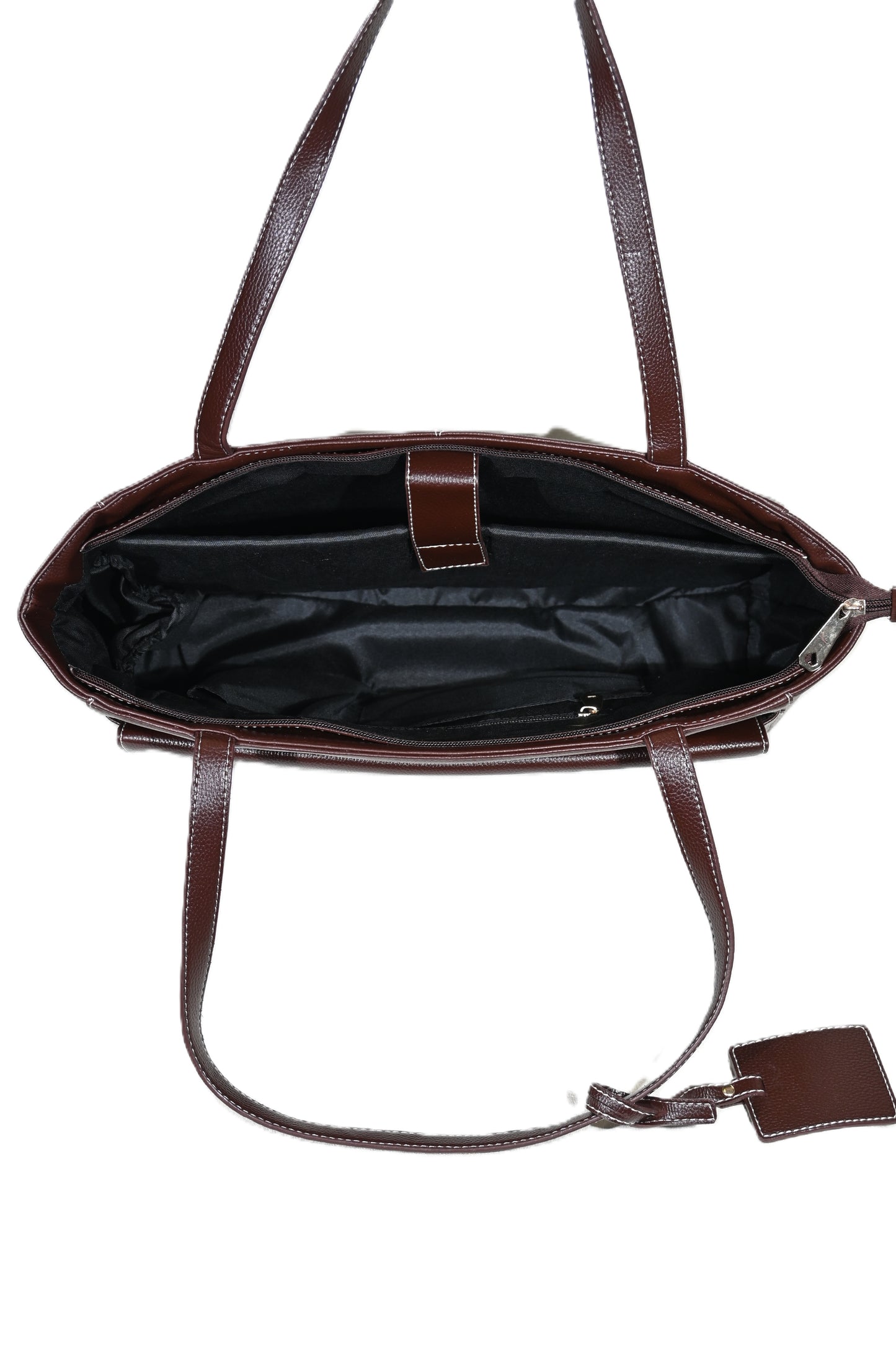 Women’s Faux Leather Tote Bag with Front Pocket & Zip Closure