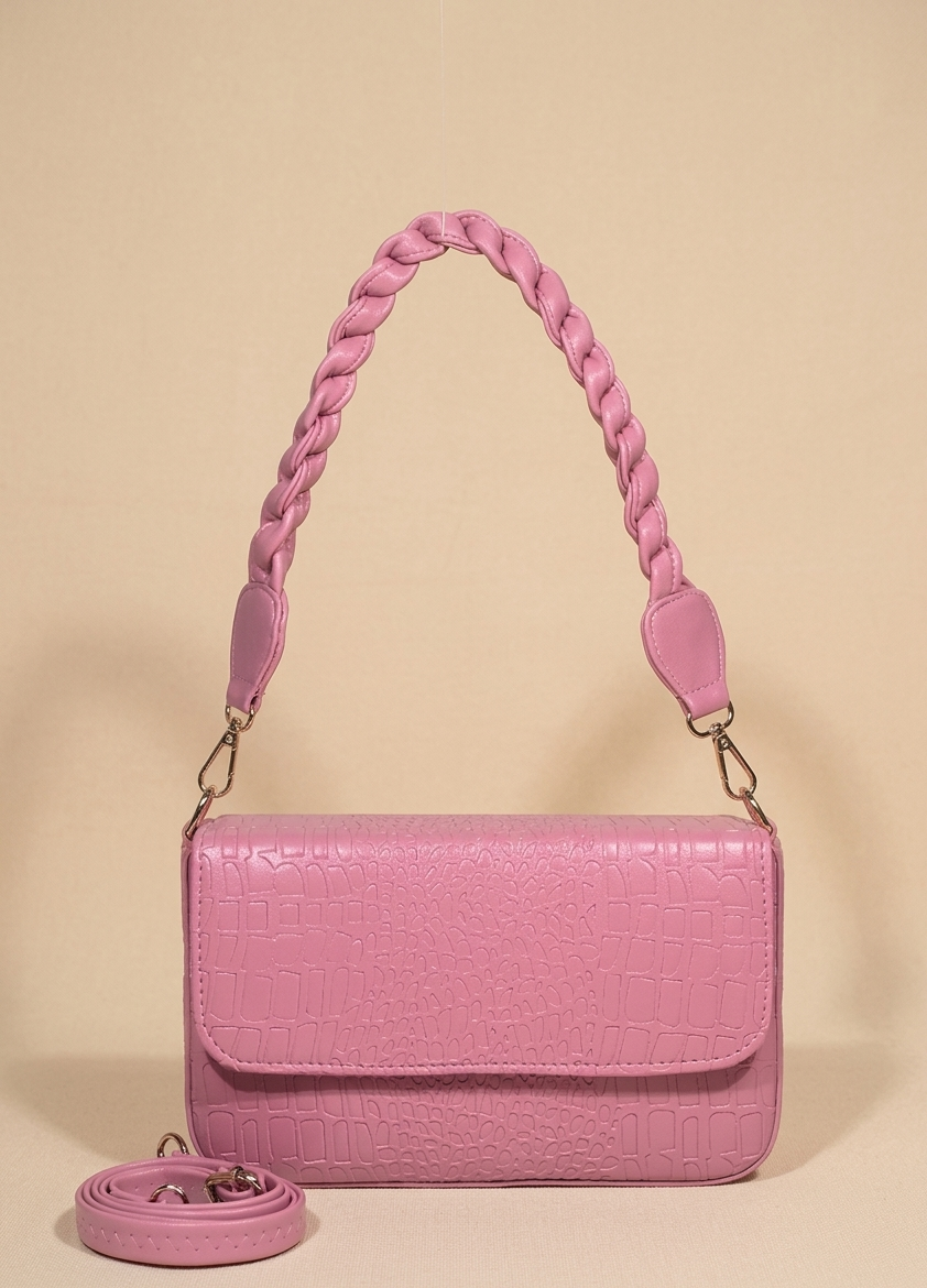Braided handle croco pattern Womens Shoulder bag