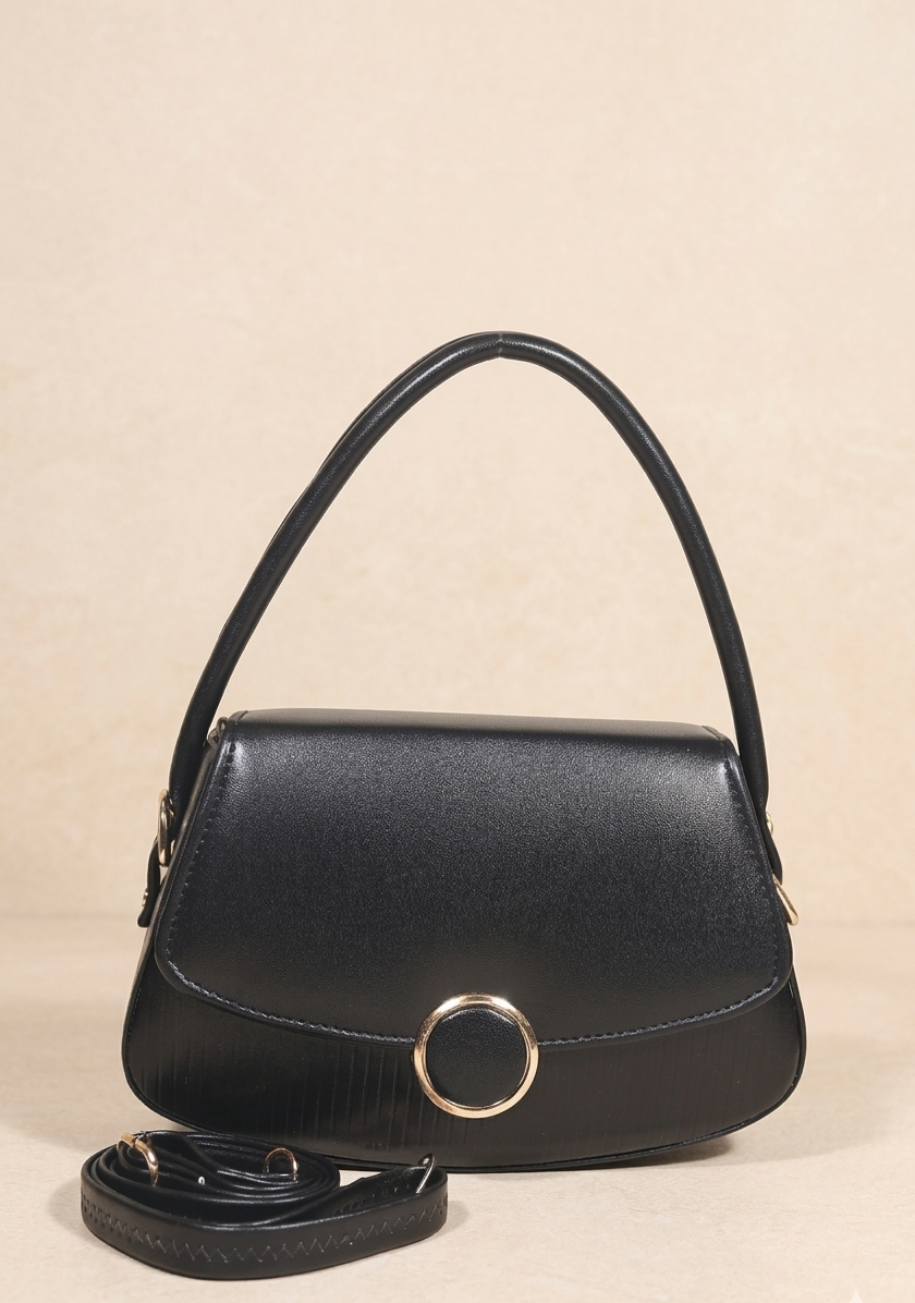 Black striped pattern women sling bag