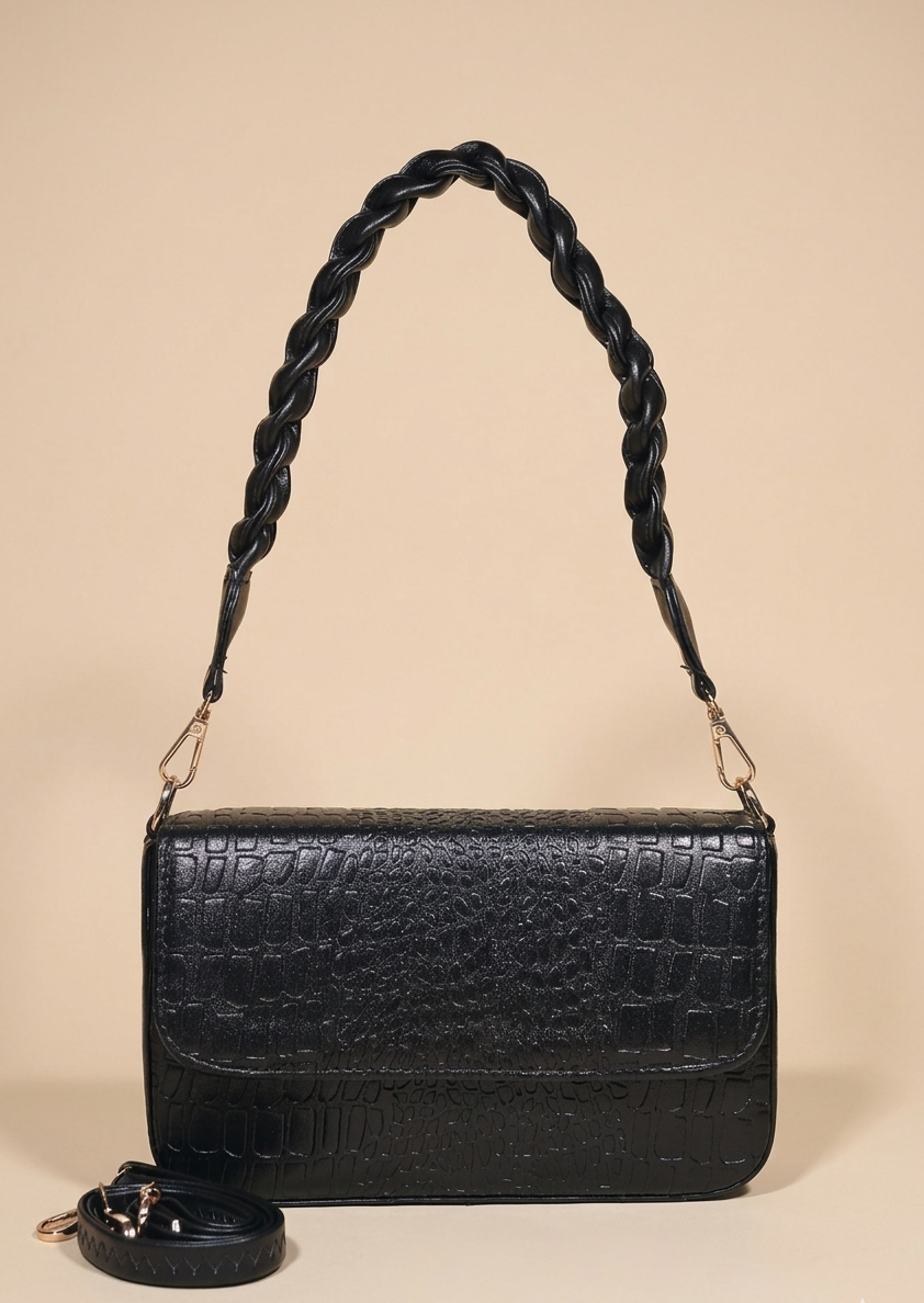 Braided handle croco pattern Womens Shoulder bag