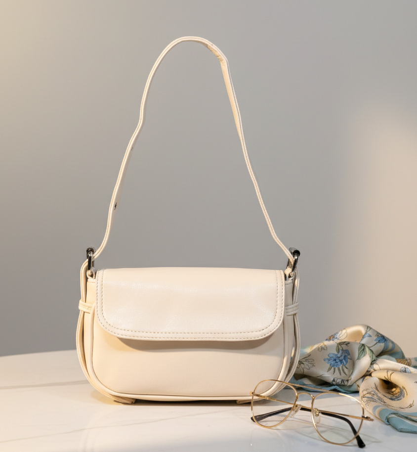 White glossy flap shoulder bag
