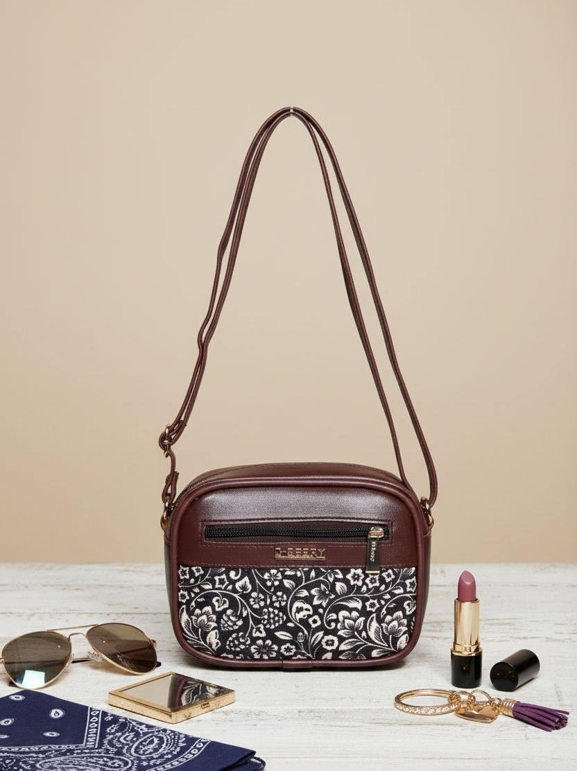 Brown Floral Crossbody sling purse