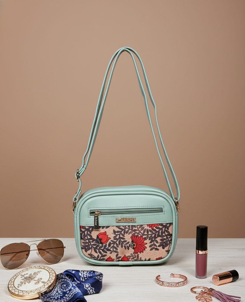 Sea green multicolor cross body sling purse