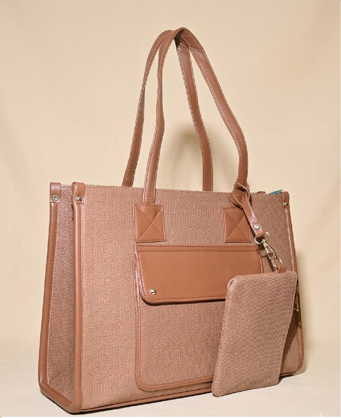 Trendy jute laptop tote bag for women