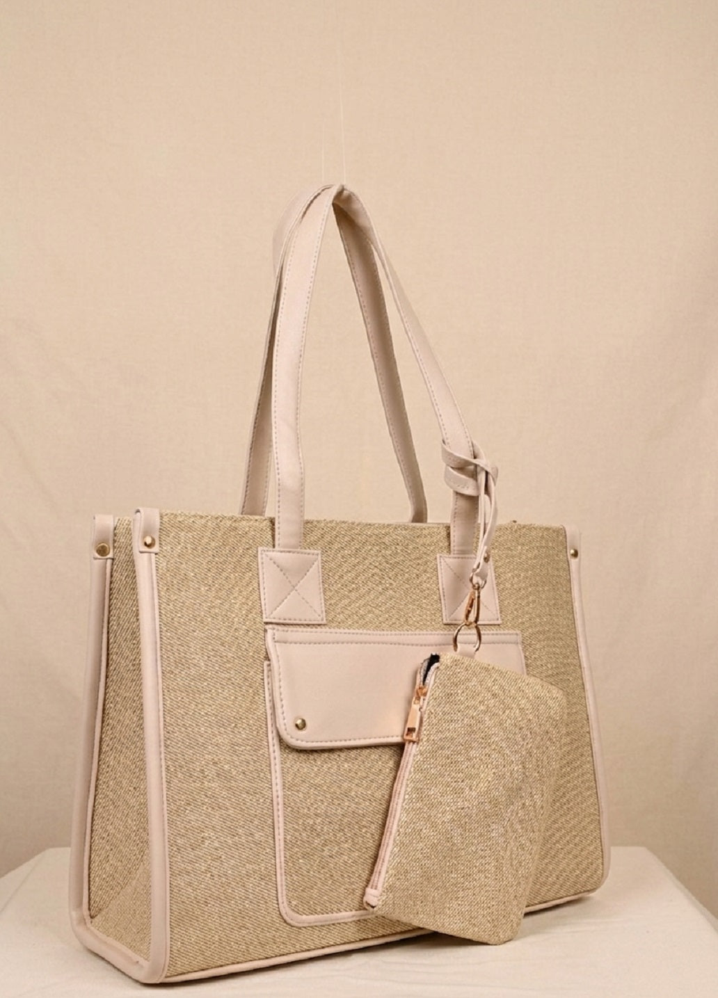 Trendy jute laptop tote bag for women
