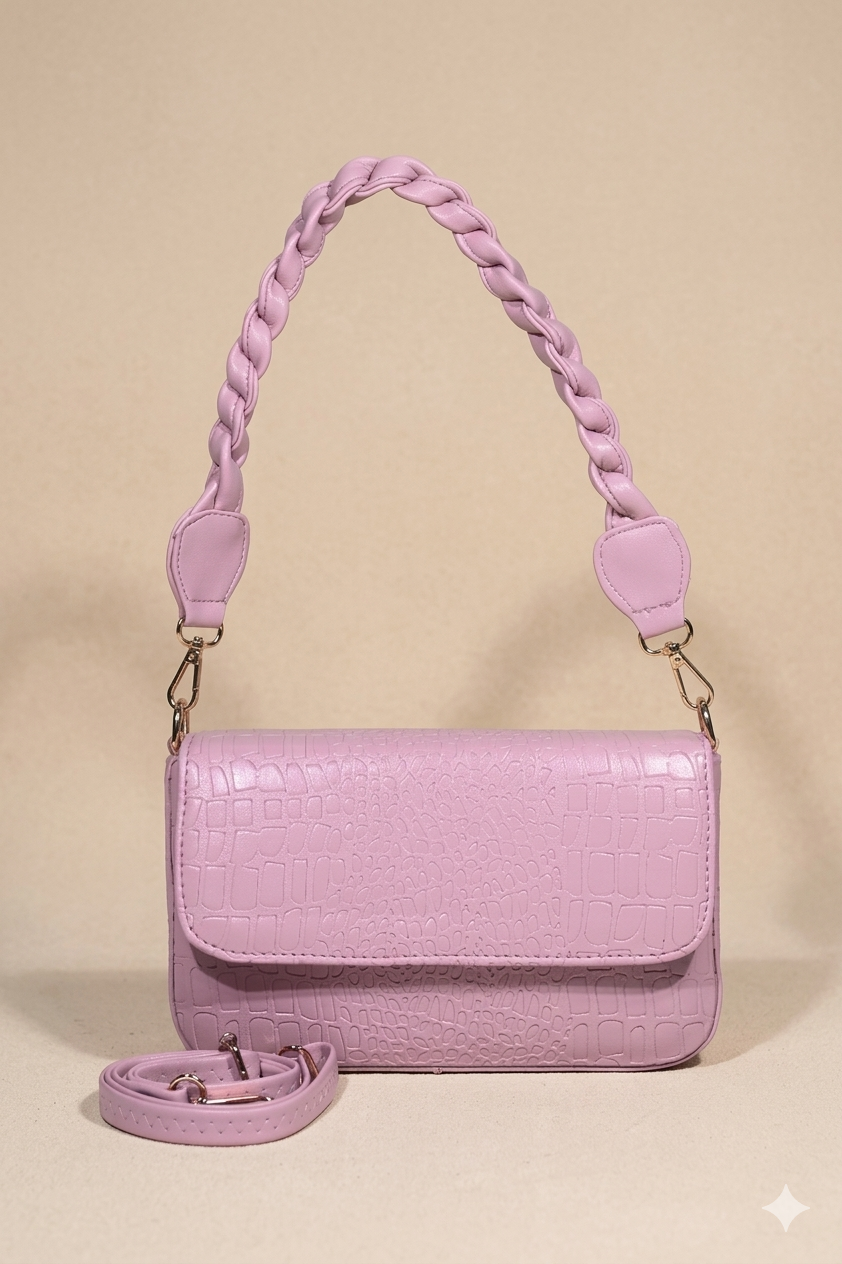 Braided handle croco pattern Womens Shoulder bag