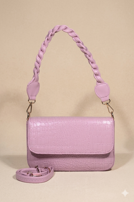 Braided handle croco pattern Womens Shoulder bag