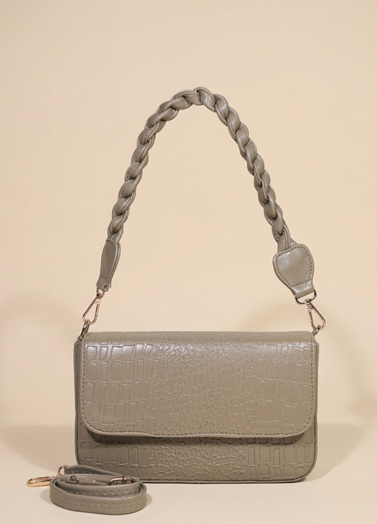 Braided handle croco pattern Womens Shoulder bag