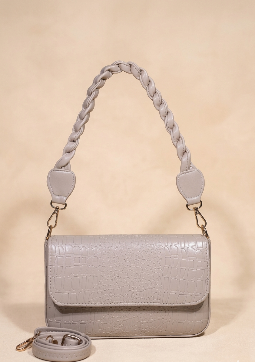 Braided handle croco pattern Womens Shoulder bag