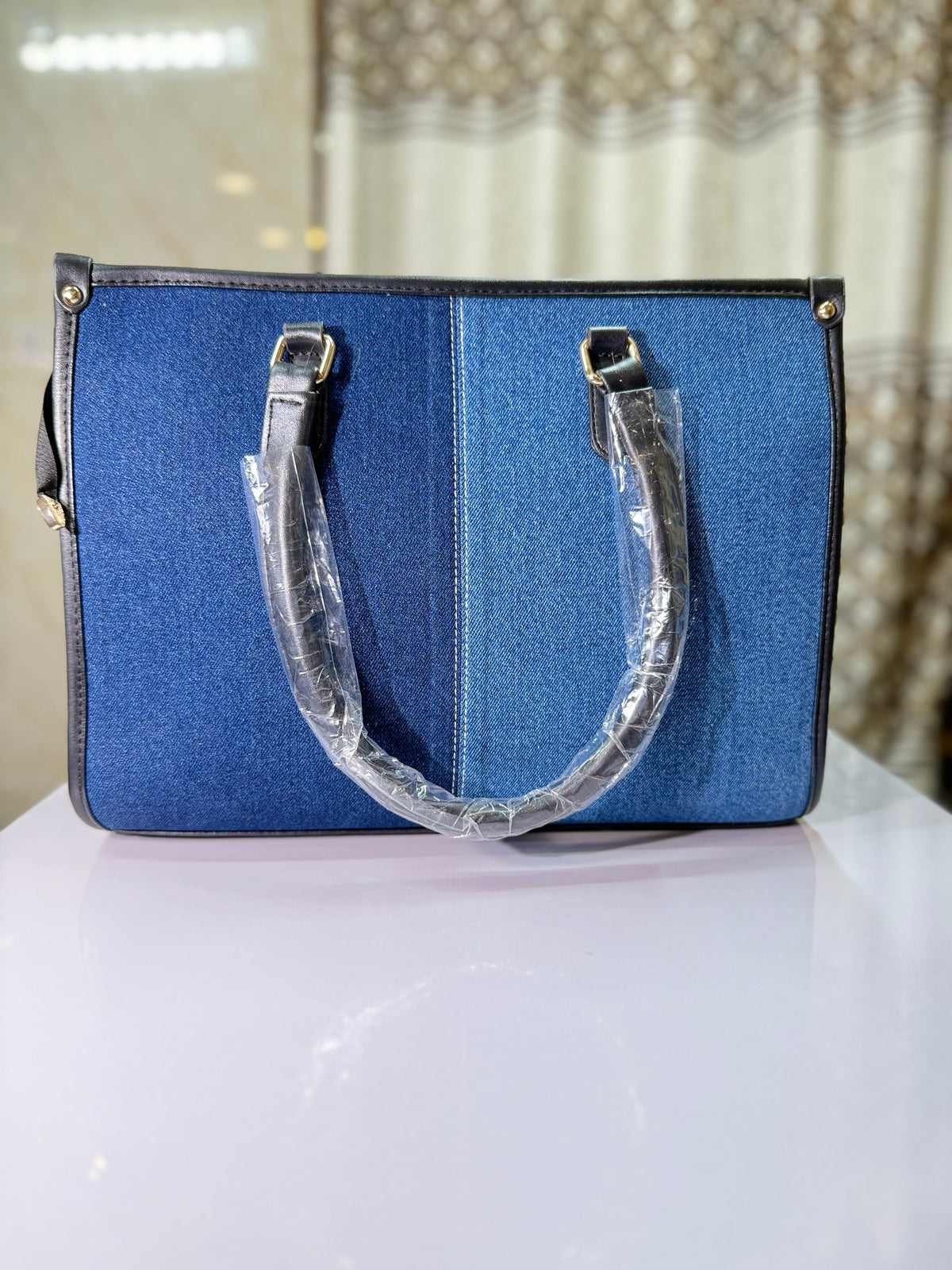 Two toned denim luxe tote