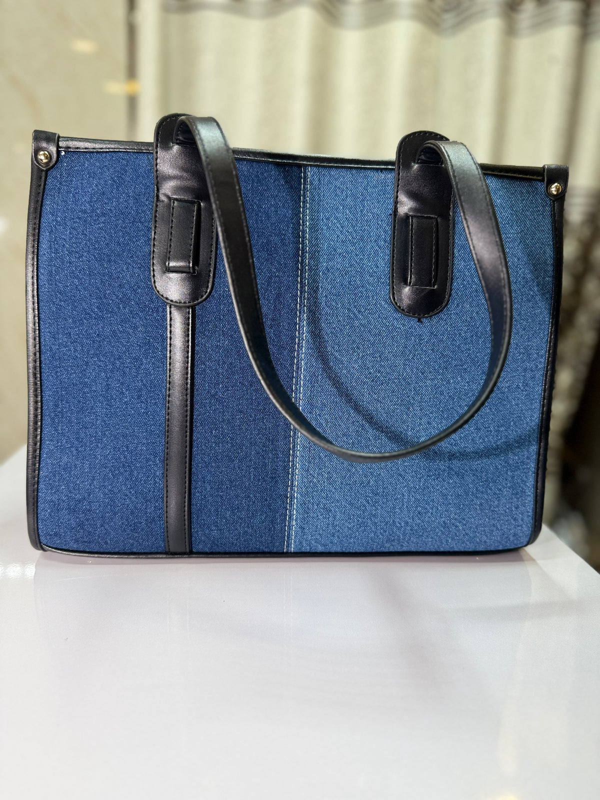 Dual tone office denim tote bag