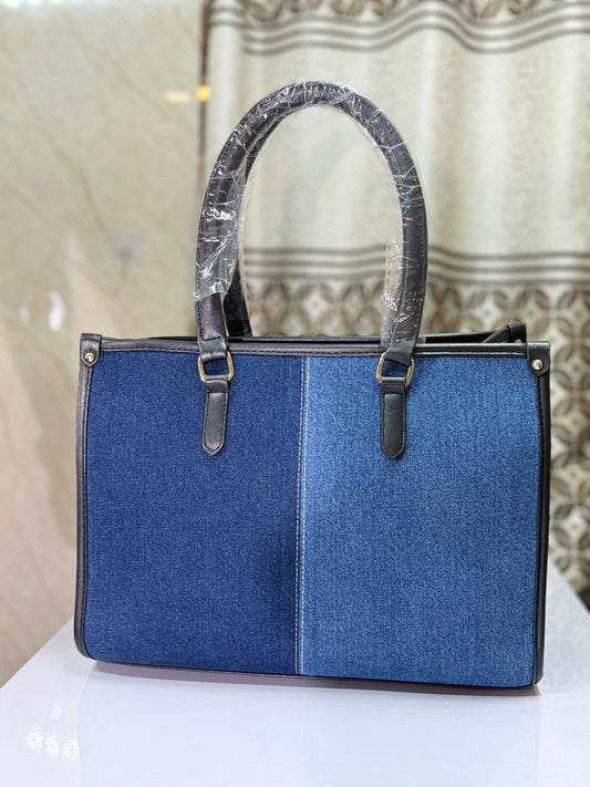 Two toned denim luxe tote