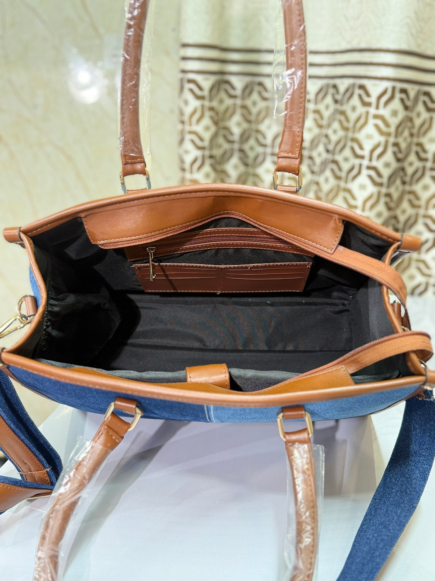 Two toned denim luxe tote