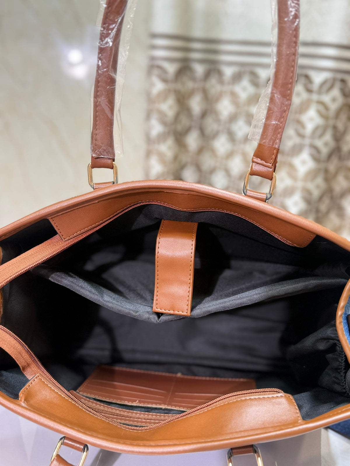 Two toned denim luxe tote
