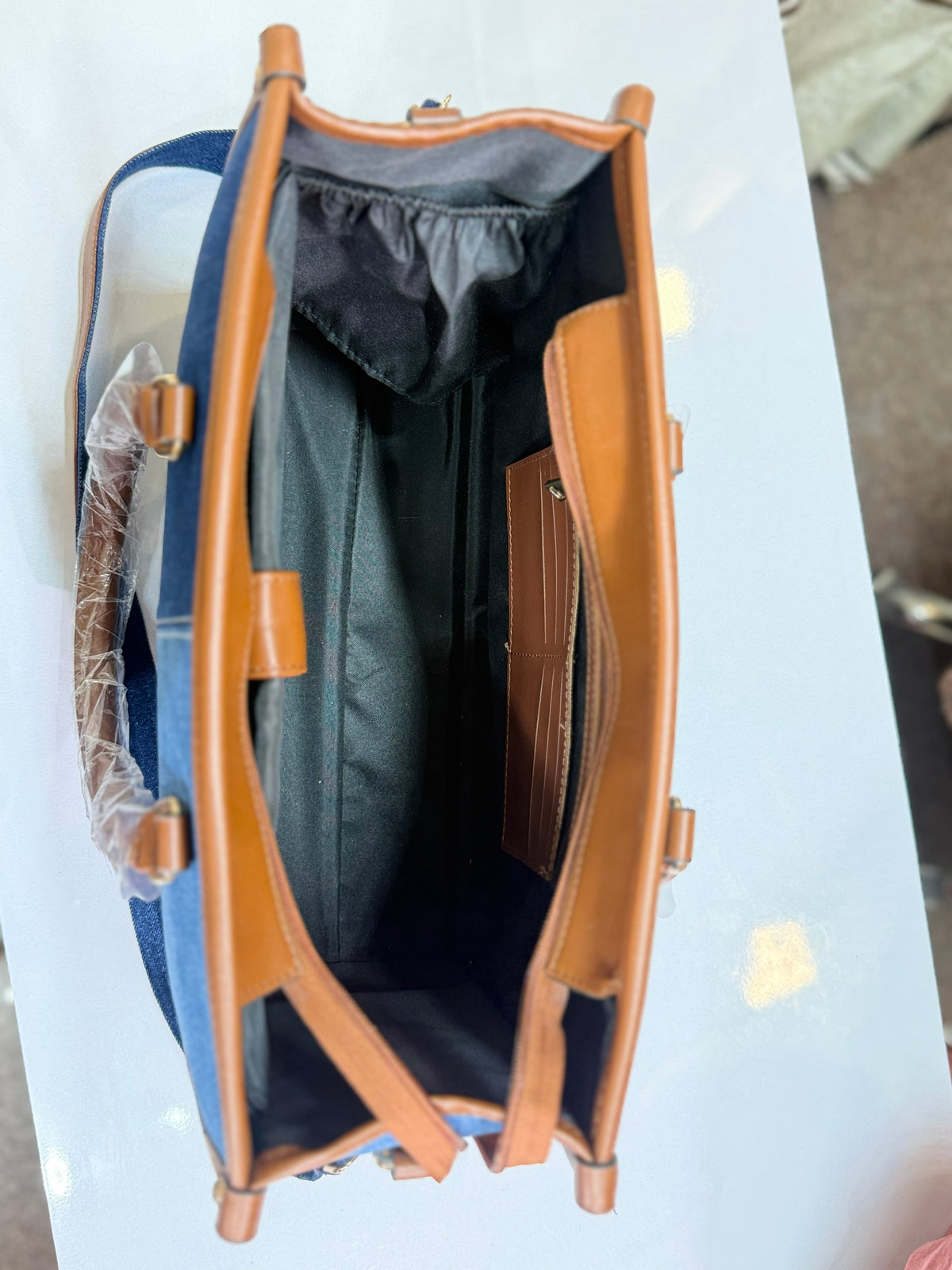 Two toned denim luxe tote