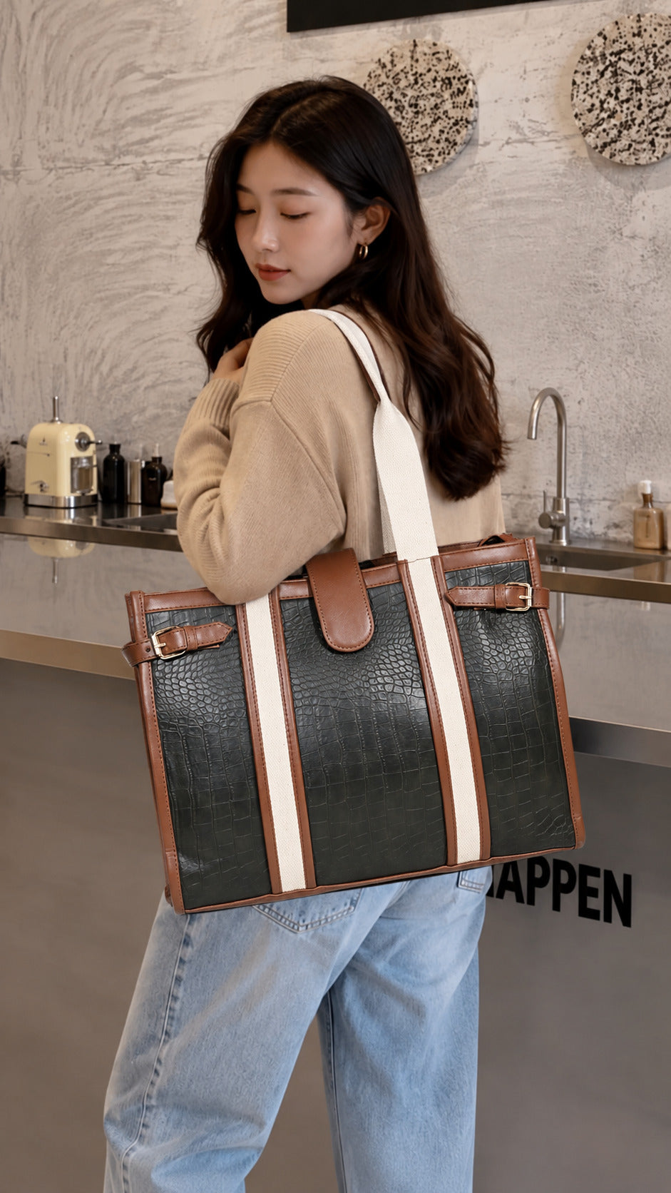Premium Croc Textured Tote Bag with Stylish Buckle Design